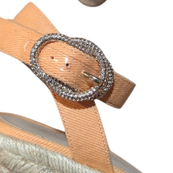 Stuart Weitzman Women's Crystal Buckle Espadrille Wedge Pumps Mango Size 7.5 - Picture 7 of 9